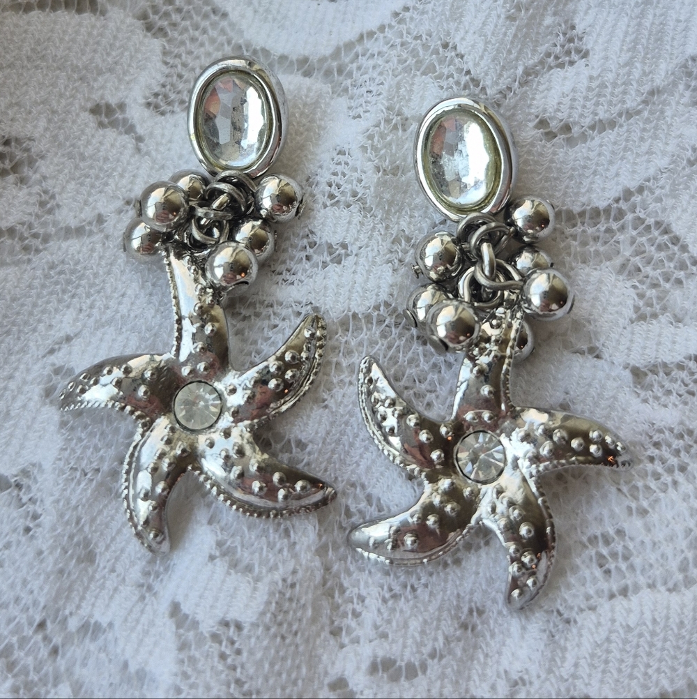 Silvertone Starfish Dangle Earrings